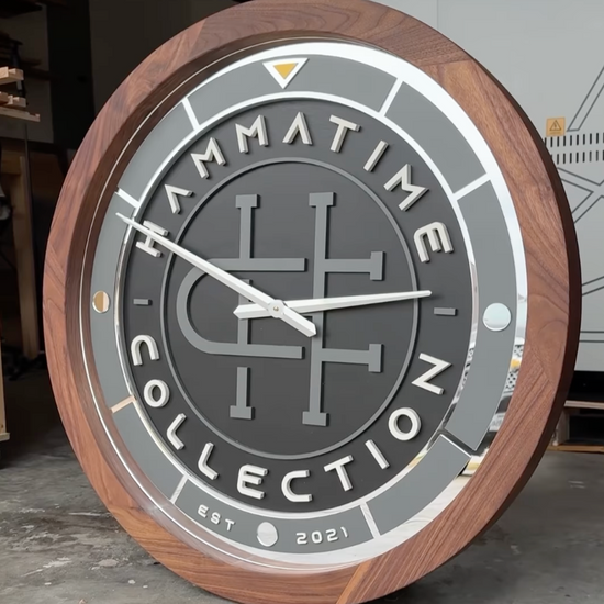 HAMMATime collection wood sign clock with hardwood frame