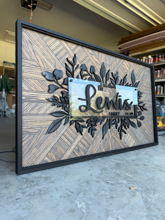 lewis wood sign black leaf border