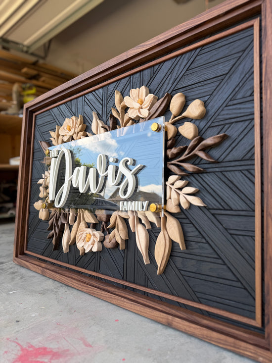 Davis hardwood floral sign