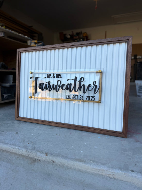 Fairweather wood sign white slats brown frame