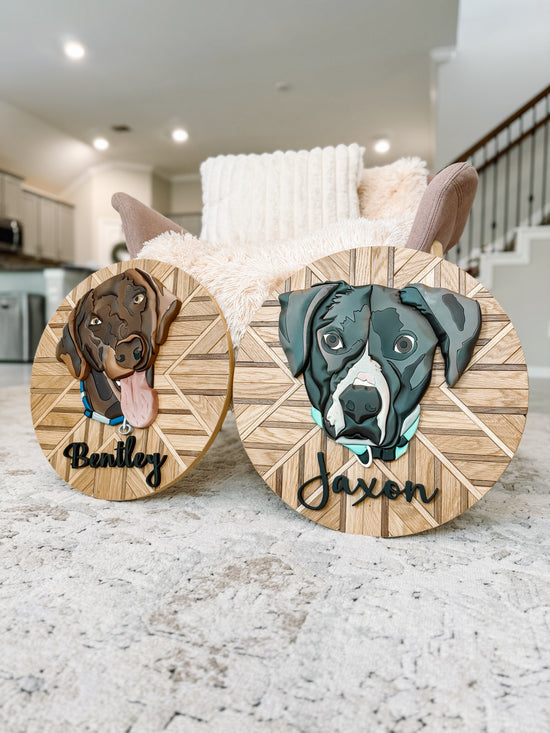 3d dog portraits on wooden backgrounds jaxon and bentley