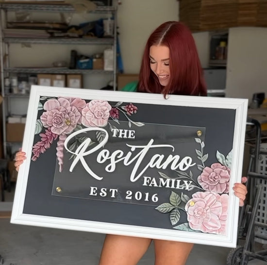 Rositano family est 2016 with black background flowers in 2 corners and thick white fancy frame