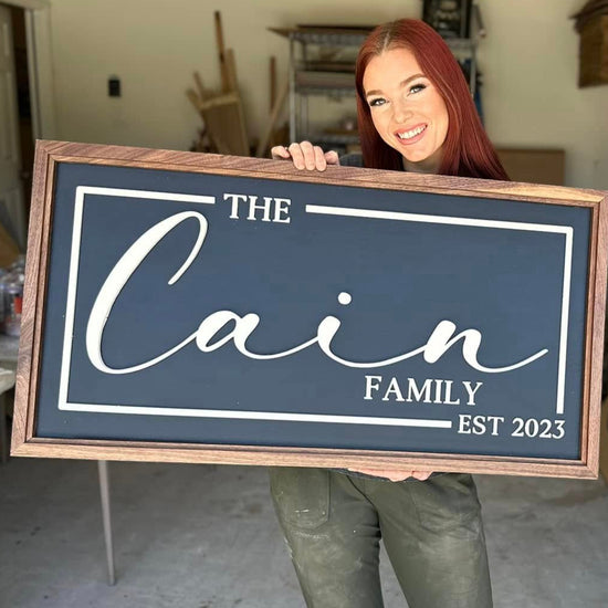 The Cain family est 2023 with grey background and double frame 