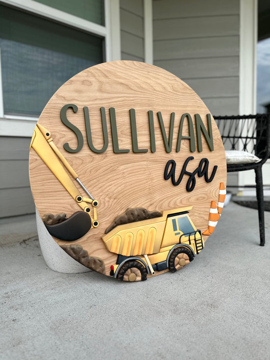 Sullivan Asa construction equipment round wooden sign